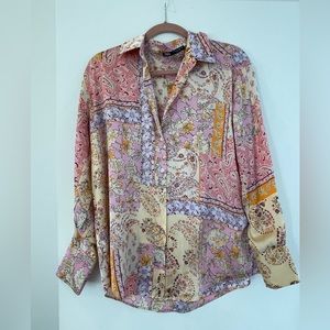 Zara paisley button down blouse pink